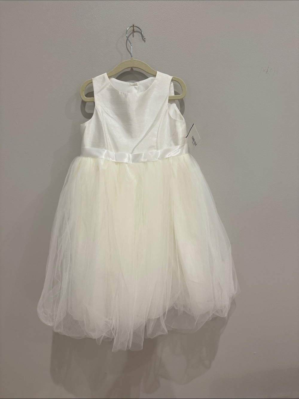 David's Bridal Ivory Satin & Tulle Flower Girl Dress